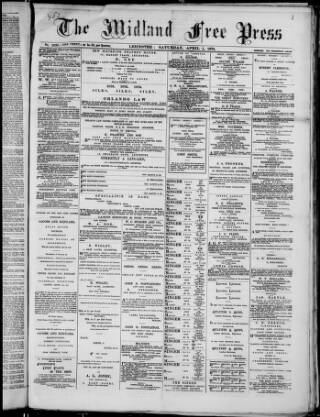 cover page of Midland Free Press published on April 1, 1876