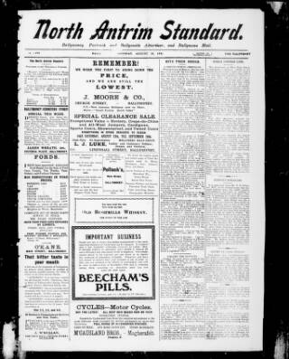 cover page of North Antrim Standard published on August 18, 1921