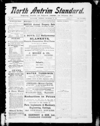 cover page of North Antrim Standard published on September 22, 1921