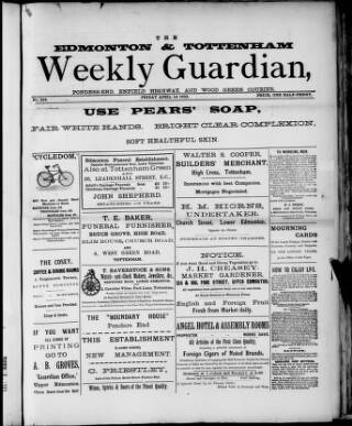 cover page of Edmonton and Tottenham Weekly Guardian published on April 1, 1892