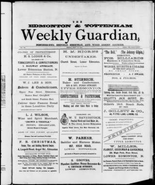 cover page of Edmonton and Tottenham Weekly Guardian published on April 1, 1898
