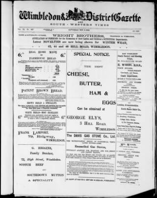 cover page of Wimbledon and District Gazette and South-Western Times published on November 2, 1901