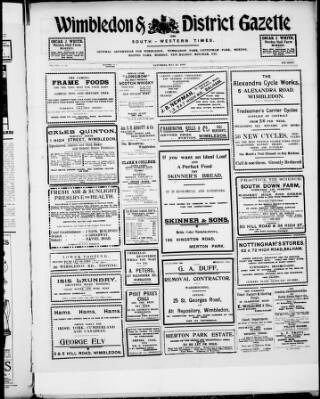 cover page of Wimbledon and District Gazette and South-Western Times published on May 22, 1909