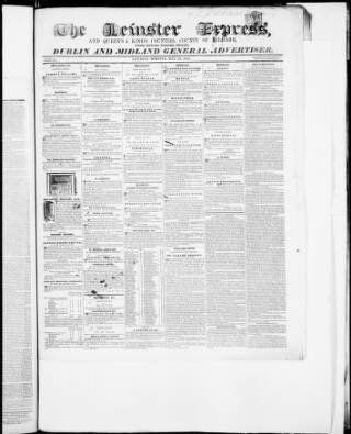 cover page of Leinster Express published on May 22, 1841