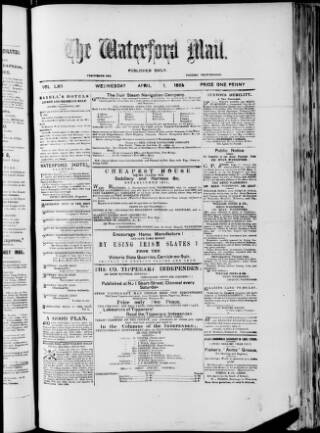 cover page of Waterford Mail published on April 1, 1885