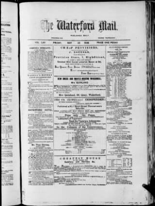 cover page of Waterford Mail published on May 22, 1885