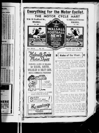 cover page of Walsall Football News published on April 1, 1939