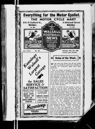 cover page of Walsall Football News published on May 6, 1939