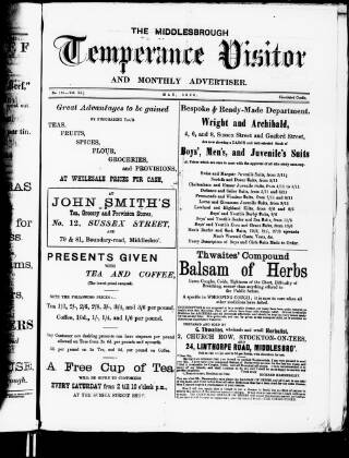 cover page of Middlesbrough Temperance Visitor and Monthly Advertiser published on May 1, 1880
