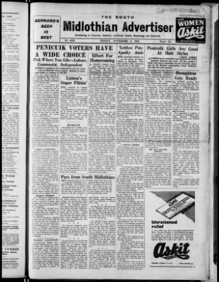 cover page of Peeblesshire Monthly Advertiser and Tweedside Journal published on November 2, 1945