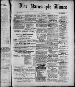 cover page of Barnstaple Times published on August 20, 1889