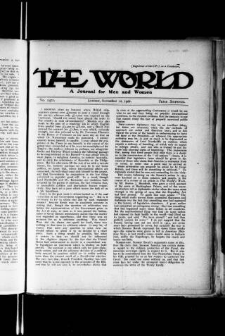 cover page of The World published on November 12, 1921