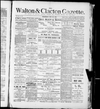 cover page of Walton Gazette and Harwich and Dovercourt Advertiser published on May 22, 1889