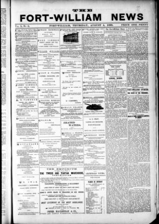 cover page of Fort-William News published on August 4, 1898