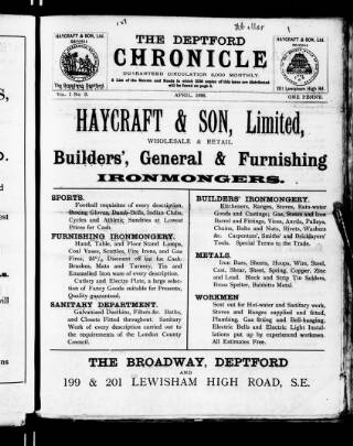 cover page of Deptford Chronicle published on April 1, 1896