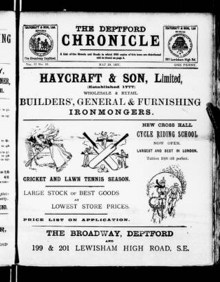 cover page of Deptford Chronicle published on May 29, 1897