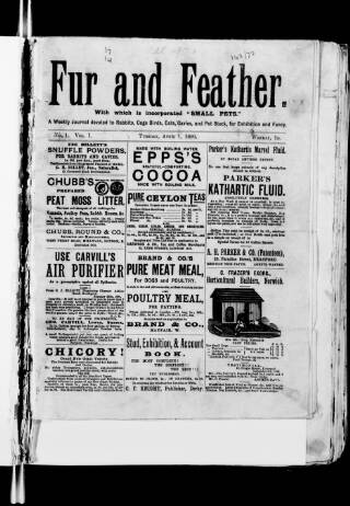 cover page of Fur and Feather published on April 1, 1890