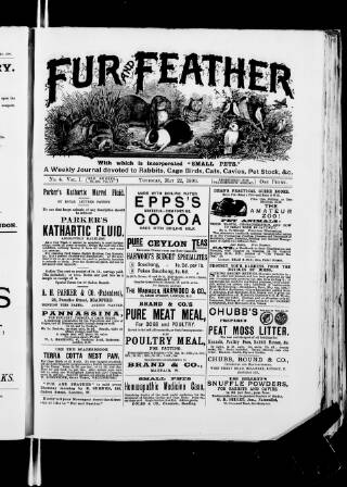 cover page of Fur and Feather published on May 22, 1890