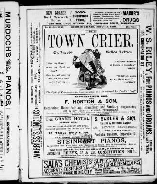 cover page of Birmingham Town Crier published on November 14, 1891