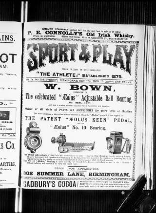 cover page of Sports and Play published on November 12, 1889