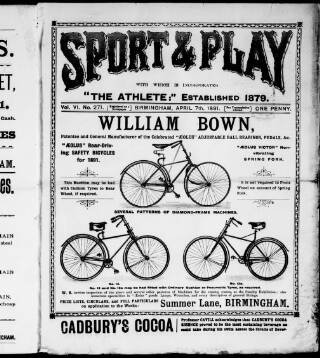 cover page of Sports and Play published on April 7, 1891