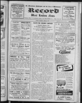 cover page of St. Marylebone and Paddington Record published on April 1, 1944