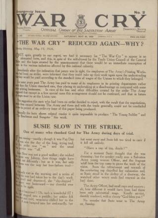cover page of War Cry published on May 22, 1926