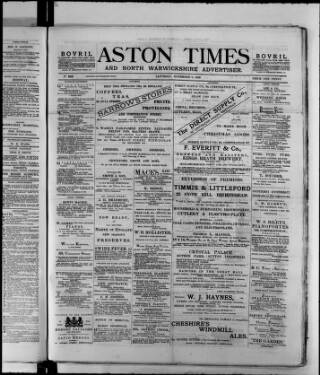cover page of Aston Times published on November 2, 1889