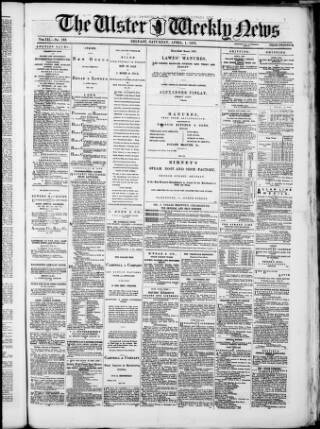 cover page of Ulster Weekly News published on April 1, 1876