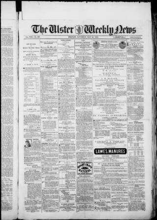cover page of Ulster Weekly News published on May 22, 1880
