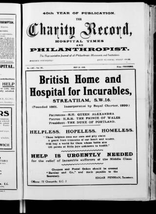 cover page of Charity Record published on May 22, 1920