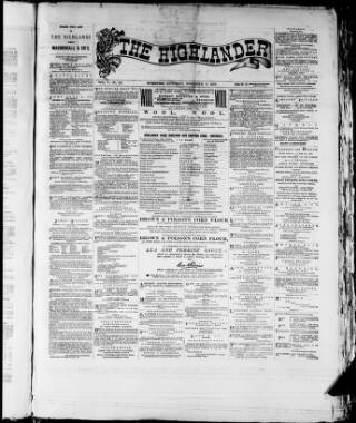 cover page of The Highlander published on November 17, 1877