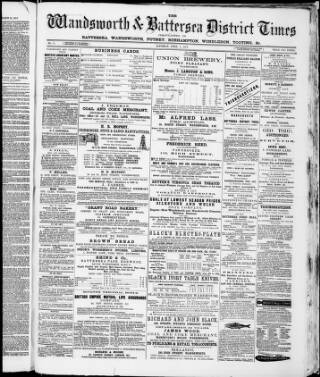 cover page of Wandsworth & Battersea District Times published on April 1, 1871