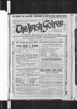cover page of Irish Golfer published on November 1, 1899