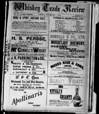 cover page of Whiskey Trade Review (Dublin) published on November 2, 1896