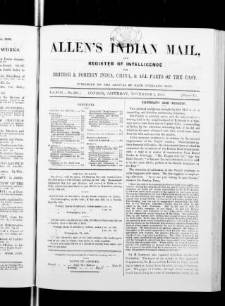 cover page of Allen's Indian Mail published on November 2, 1850