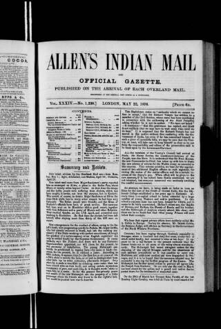 cover page of Allen's Indian Mail published on May 22, 1876