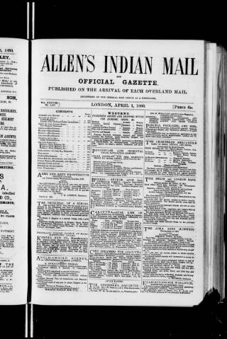 cover page of Allen's Indian Mail published on April 1, 1880