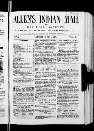 cover page of Allen's Indian Mail published on April 1, 1889