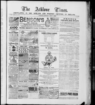 cover page of Athlone Times published on April 1, 1899