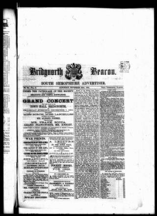 cover page of Bridgnorth Beacon and South Shropshire Advertiser published on November 25, 1854