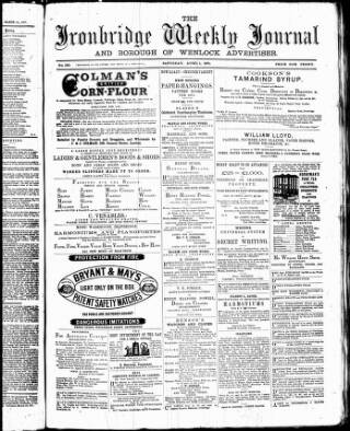 cover page of Ironbridge Weekly Journal and Borough of Wenlock Advertiser published on April 1, 1871