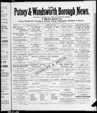 cover page of Putney & Wandsworth Borough News published on May 22, 1886