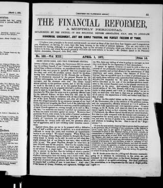 cover page of Financial Reformer published on April 1, 1871