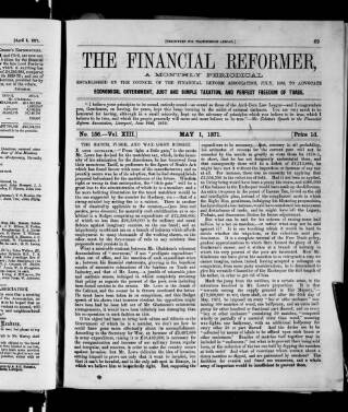 cover page of Financial Reformer published on May 1, 1871