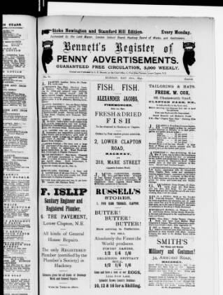 cover page of Bennett's Register of Penny Advertisements published on May 16, 1892