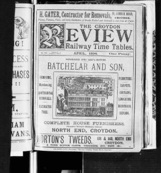 cover page of Croydon Review and Railway Time Table published on April 1, 1894