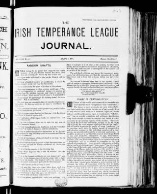 cover page of Irish Temperance League Journal published on April 1, 1889