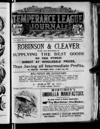 cover page of Irish Temperance League Journal published on May 1, 1895
