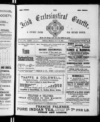 cover page of Irish Ecclesiastical Gazette published on May 22, 1891